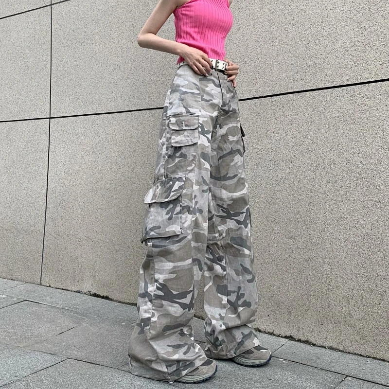 2024春季新款美式復古微喇叭牛仔褲女高腰寬鬆顯瘦直筒拖地褲子