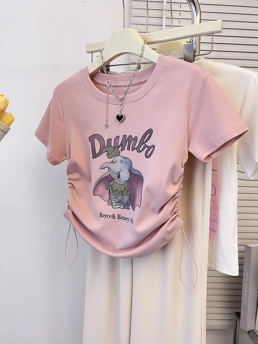 Printed 40 count 92 cotton 8 spandex 210g back collar 200kg extra large size cartoon T-shirt for women