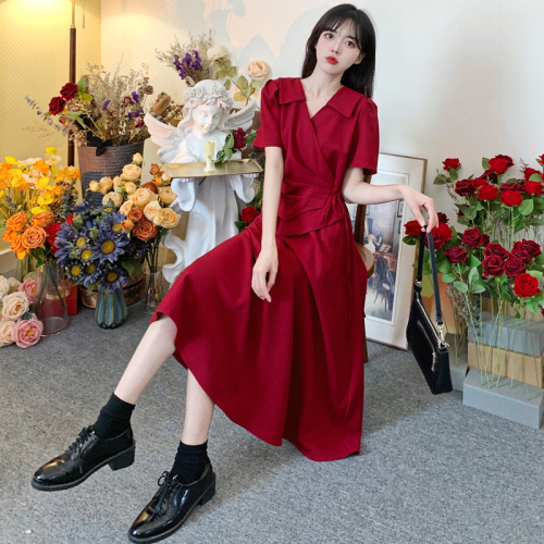 Actual shot of 2 colors~Large size women's new summer style light mature style Hong Kong style high-end waist slimming suit dress