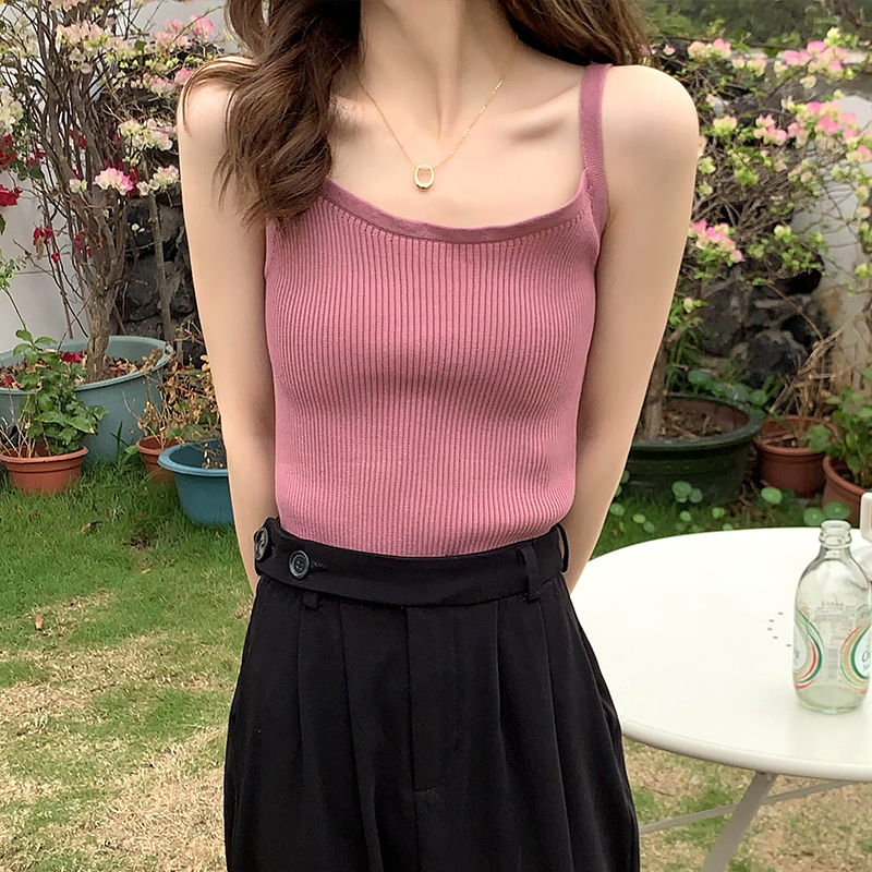 實拍吊帶背心女秋冬2024新款內搭韓版修身顯瘦百搭針織打底衫女