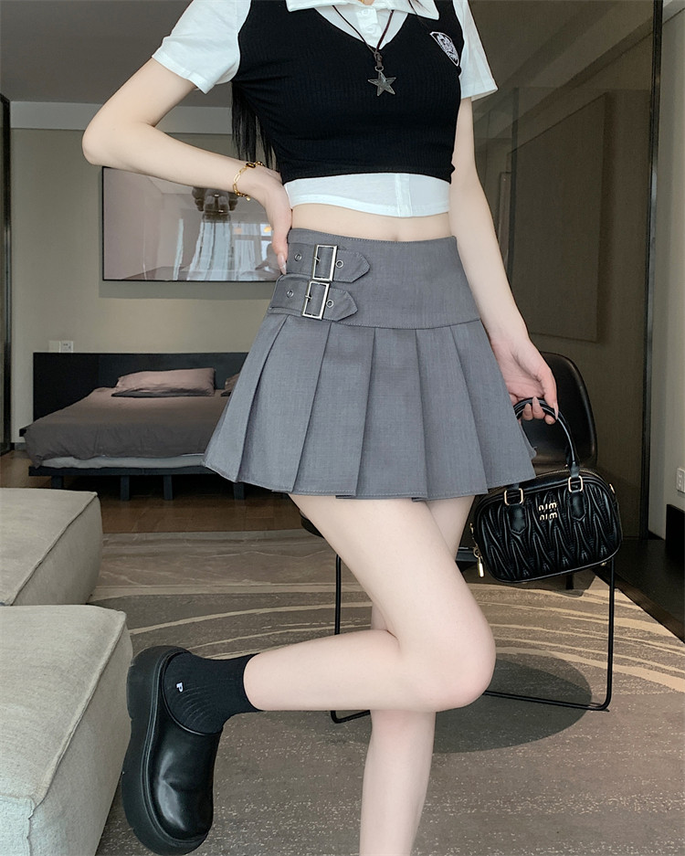 實拍 ~美式辣妹西裝百褶半身裙女高腰顯瘦a字防走光短裙