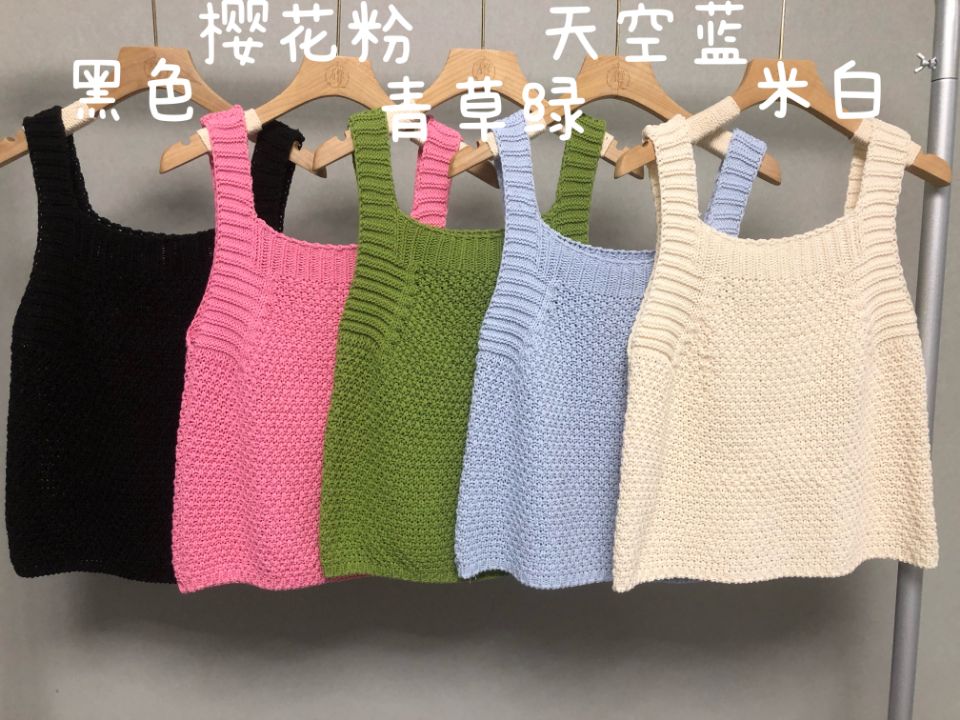 方領華夫格無袖針吊帶織背心分層無袖春夏日常搭配外穿上衣