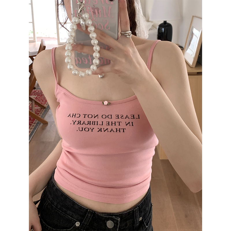 Real shot 2024 European and American style letter printed camisole summer elastic slim hot girl top