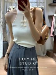 Modern Chinese Style Slip Dress for Women, Wearable as Outerwear, 2024 New Arrival, Fitted and Slimming, Sleeveless V-Neck with Knit Button-up