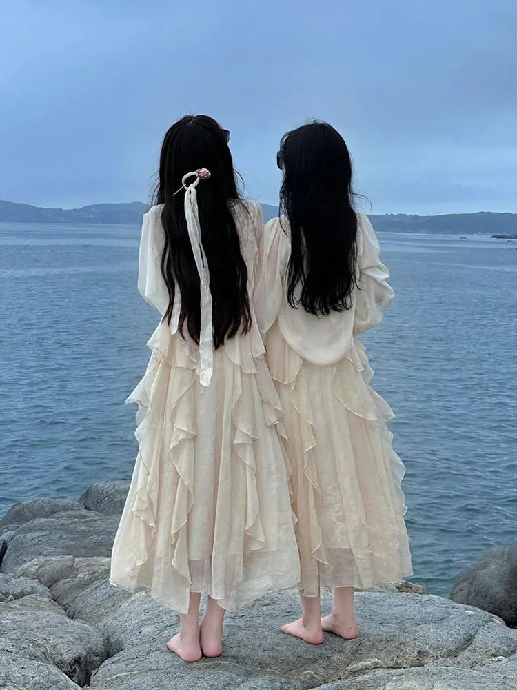 法式雪紡吊帶連衣裙女套裝2024秋款新款旅遊度假仙女裙長裙兩件套