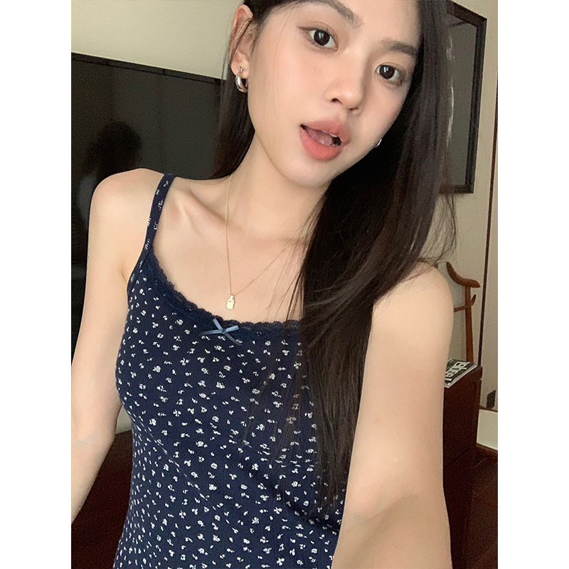 Real shot of pure lust hot girl floral sleeveless camisole multi-color versatile slimming top