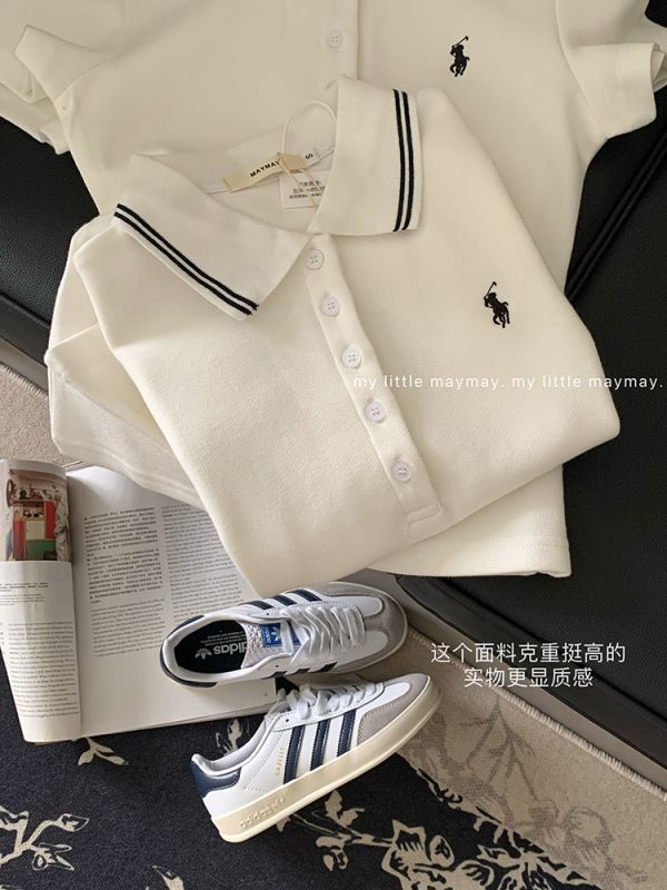 學院風刺繡POLO衫五粒扣修身正肩短袖T恤