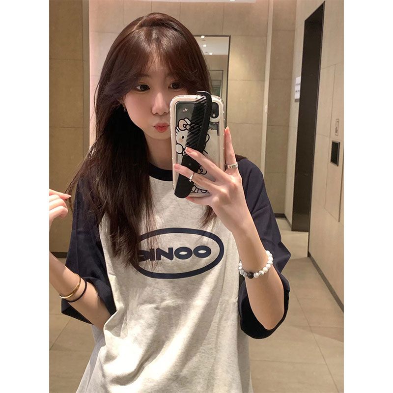 純棉210克精梳緊密後包領240斤大碼印花港味t恤女