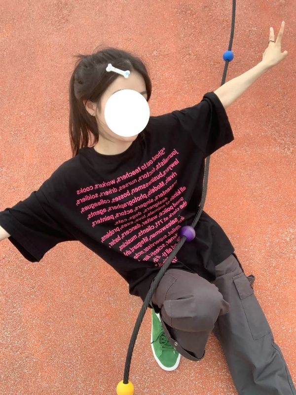 純棉美式復古ins潮牌字母印花黑色短袖T恤女夏季寬鬆chic港味上衣
