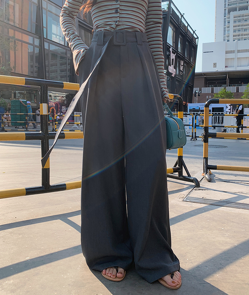 High-quality spring and summer slim wide-leg pants with drape, casual and versatile, simple extra-wide high-waisted straight pants with belt