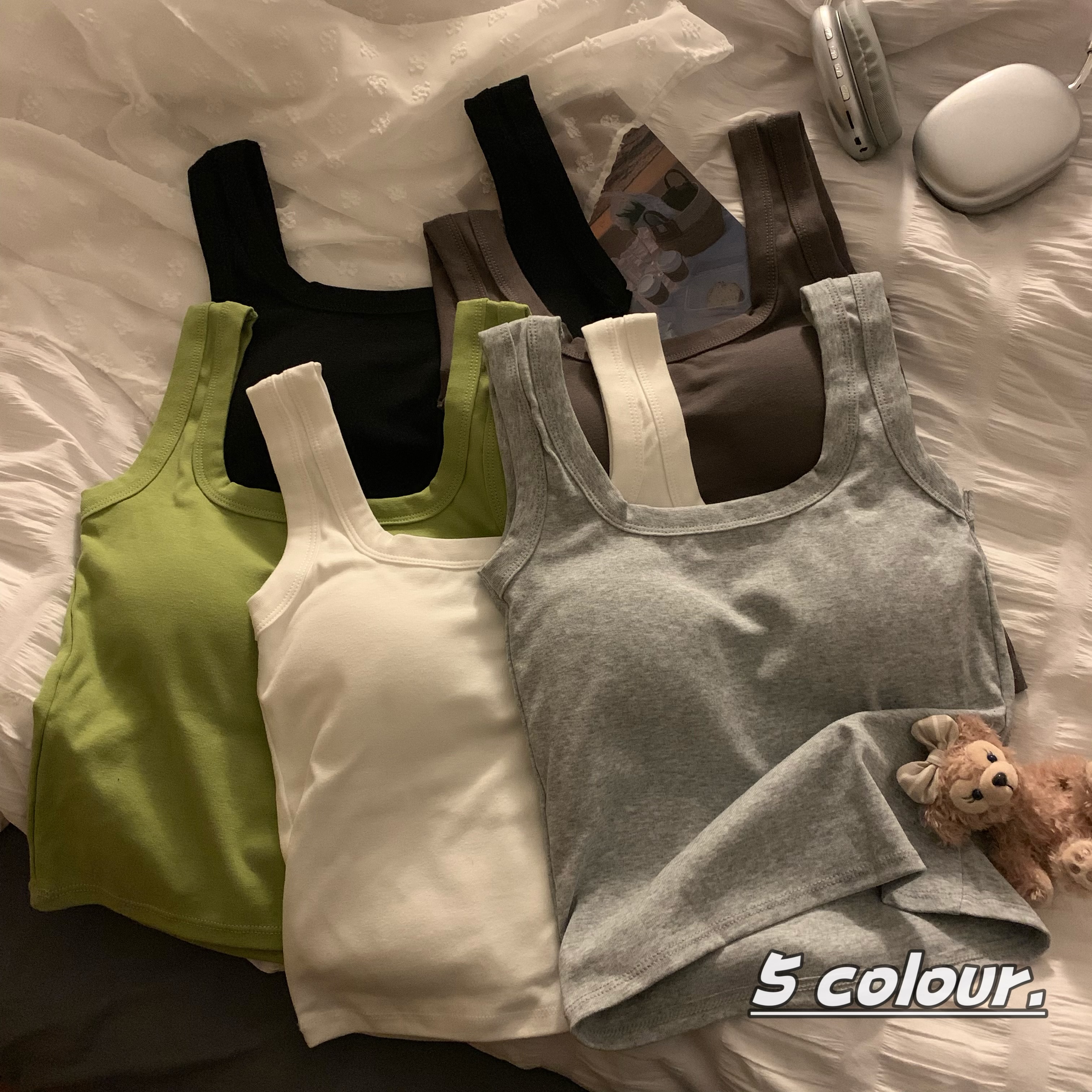 實拍 美背吊帶背心夏法式外穿運動U背純色無袖打底上衣女