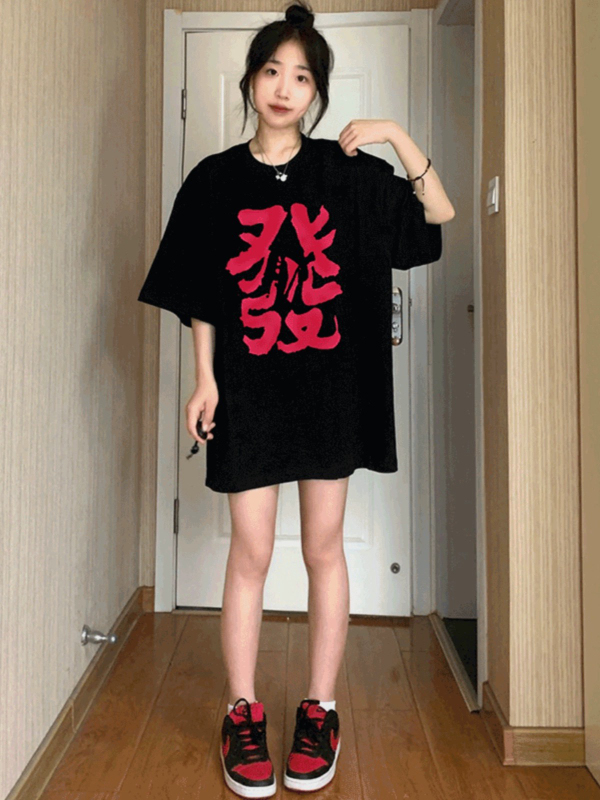 美式夏季新款重磅短袖T恤上衣高街寬鬆小眾設計感ins風女正肩體恤
