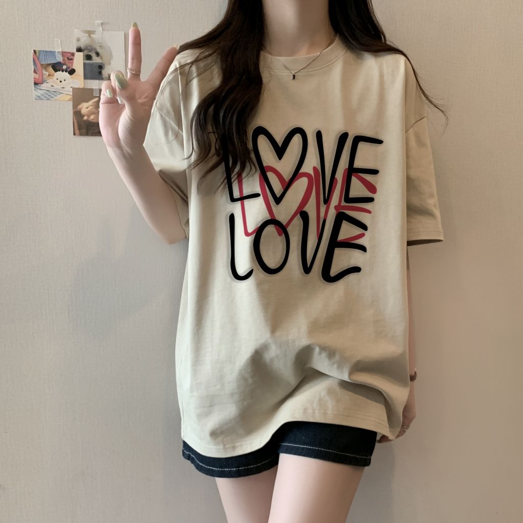 實拍 100%棉精梳純棉 印花夏裝短袖T恤女寬鬆韓版