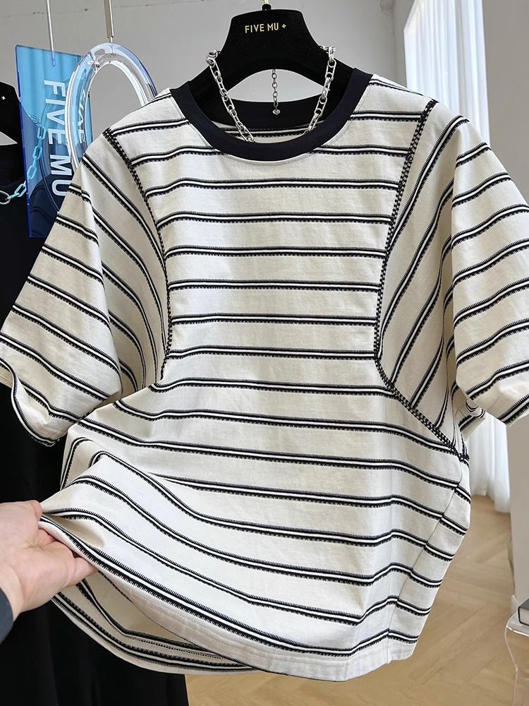 Threaded collar + 21 super cool cotton 200g back collar 240kg large size bat striped short sleeves