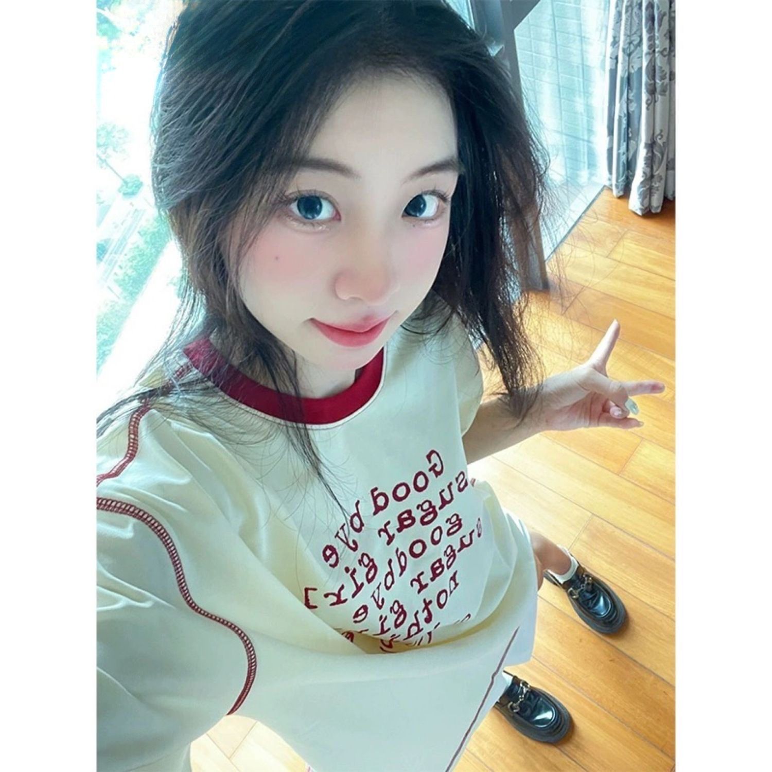 羅紋領口純棉200克精梳緊密賽絡紡短袖t恤女