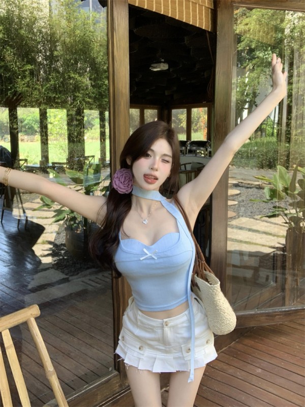 實拍 戀夏萬能搭 自帶胸墊夏季甜辣純欲上衣