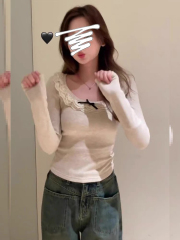 1*1 thread velvet 270g sweet slimming lace round neck autumn and winter new pure desire gentle slimming 