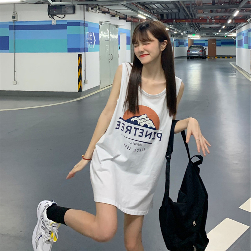 純棉內搭衛衣吊帶無袖背心女上衣長款打底衫夏秋外穿遮臀***屁簾