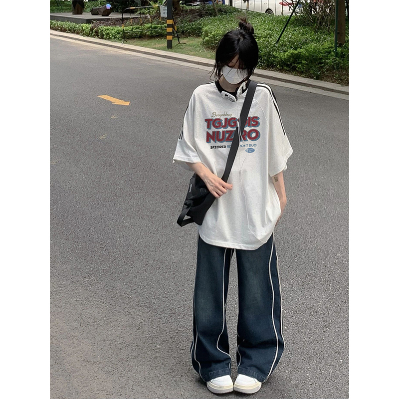慵懶風寬鬆chic港風復古短袖t恤夏季