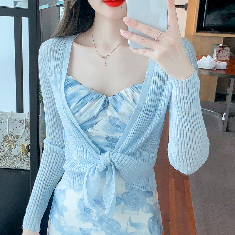 Already shipped 2024 spring and autumn real shot large size new strap slim knitted sweater cardigan small coat for women