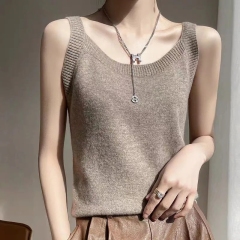 Tmall Quality 2024 Summer New Women's Strappy U-Neck Slimming Knit Top for Layering