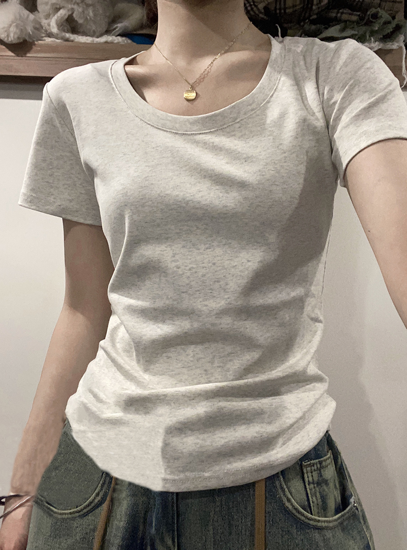 40支92棉8氨綸質量正肩顯瘦高級感休閒百搭短恤女