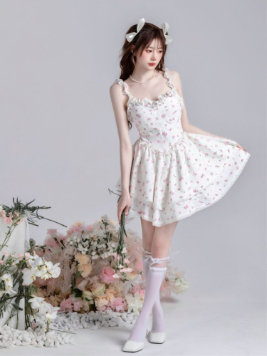 SISI sauce summer new sweet style ins super fairy floral suspender dress princess skirt student short skirt