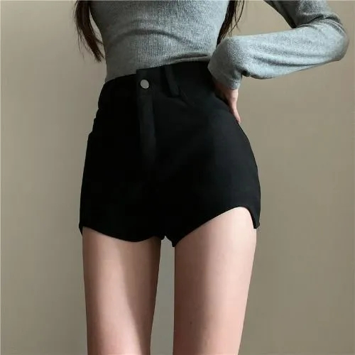 黑色不規則包臀牛仔短褲女夏季高腰顯瘦顯腿長辣妹高街超短熱褲子