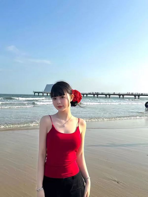 美式辣妹紅色內搭小吊帶背心女夏季外穿修身顯瘦無袖t恤甜辣上衣