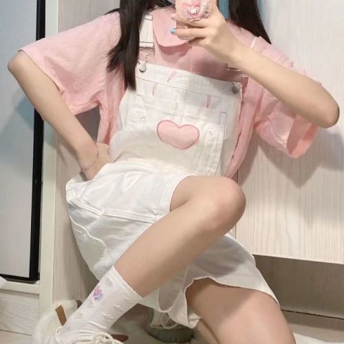 夏季网红日系小个子甜美俏皮女孩减龄穿搭粉色背带裤