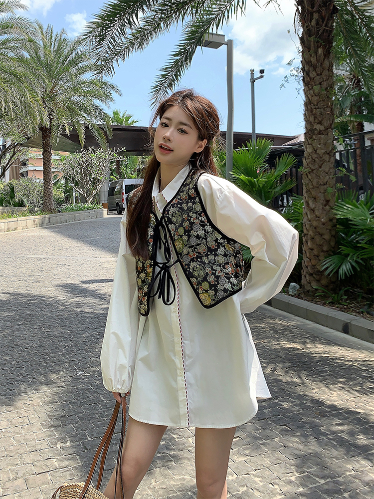 Actual shot of early spring Korean chic simple fashion vest design shirt fashion suit two-piece set