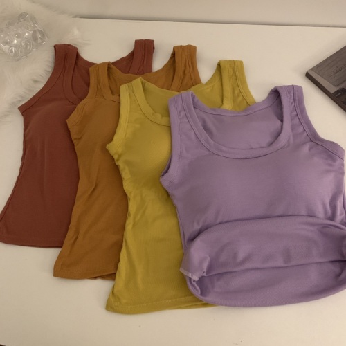 Actual shot of early spring solid color camisole women's bottoming shirt slim fit sleeveless top with chest pads