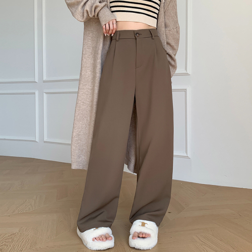 Real shot of Maillard wide-leg casual pants for women in spring, high-waisted, loose and slim, black pants for small people, wide-leg pants
