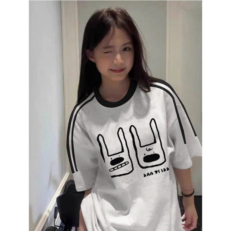 T9983#官圖 200克後包條20支平紋 春夏純棉三條槓短袖T恤