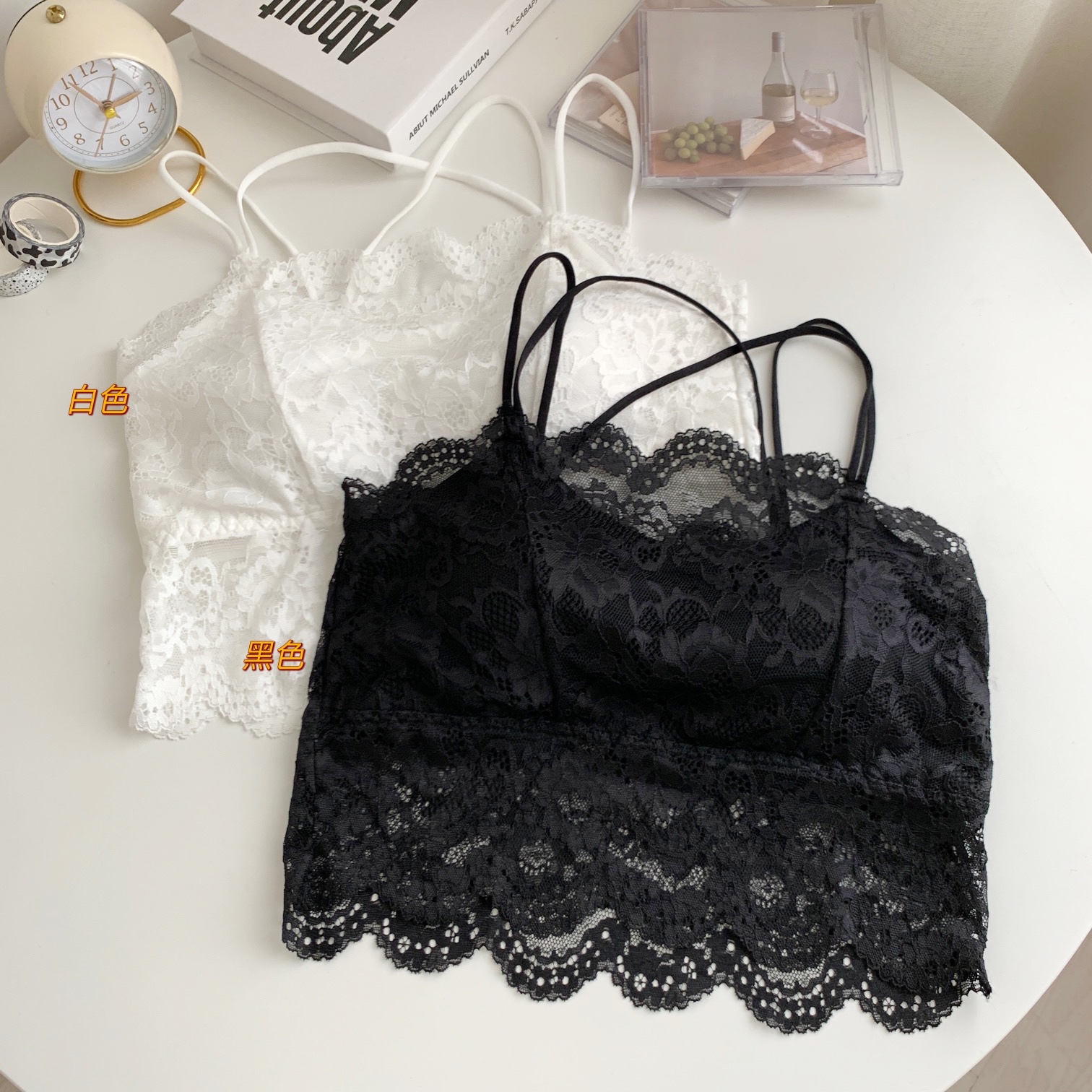實拍 春季新款~帶胸墊蕾絲吊帶背心女內搭辣妹裹胸上衣