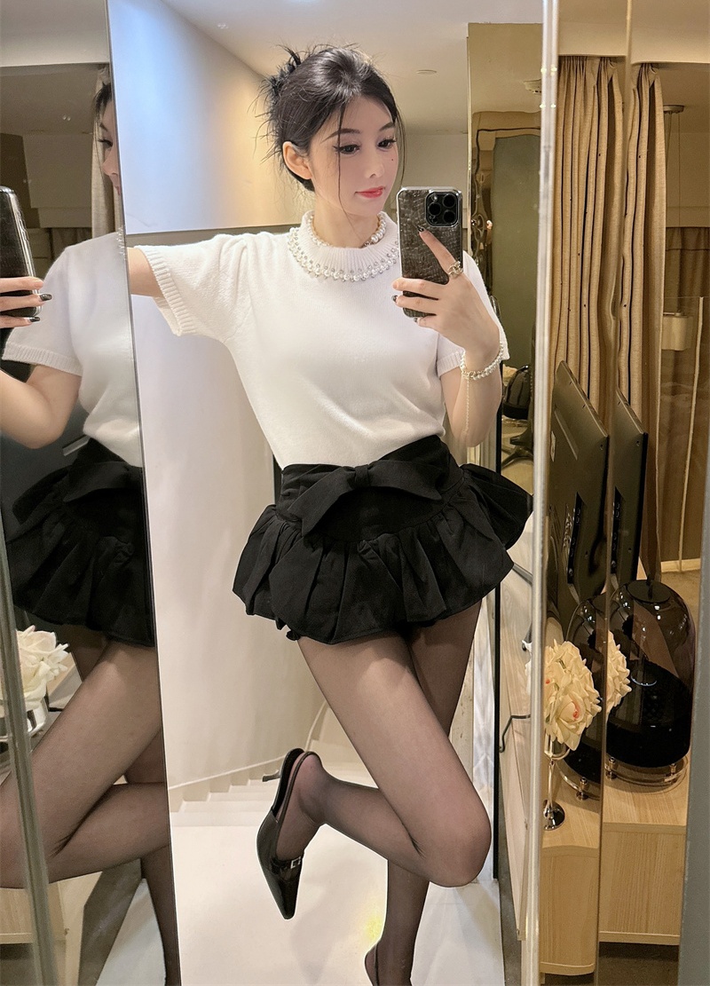 實拍2024年春夏秋款韓國東大門GLYP潮牌針織衫手工釘鑽珠片短袖女
