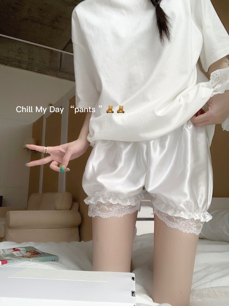 實拍 緞面蕾絲花邊軟妹蓬蓬南瓜燈籠短褲防走光打底安全褲女