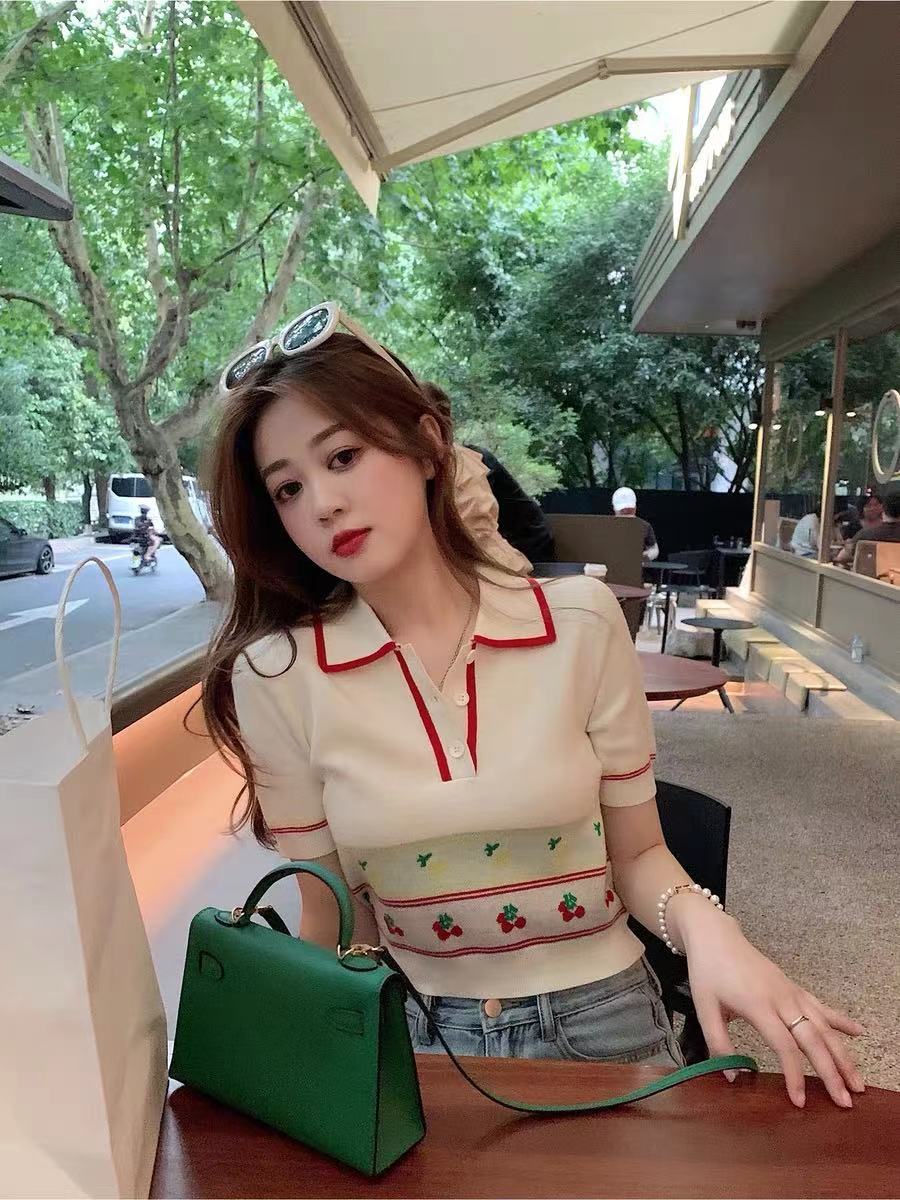 AHY sweet tops for women 2024 summer new pullover short knitted sweaters versatile casual tops thin trendy
