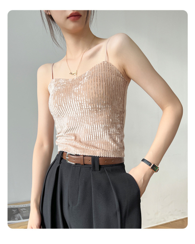 Camisole for women 2024 new outer wear gold velvet sleeveless with breast pad hot girl inner top spring and autumn bottoming