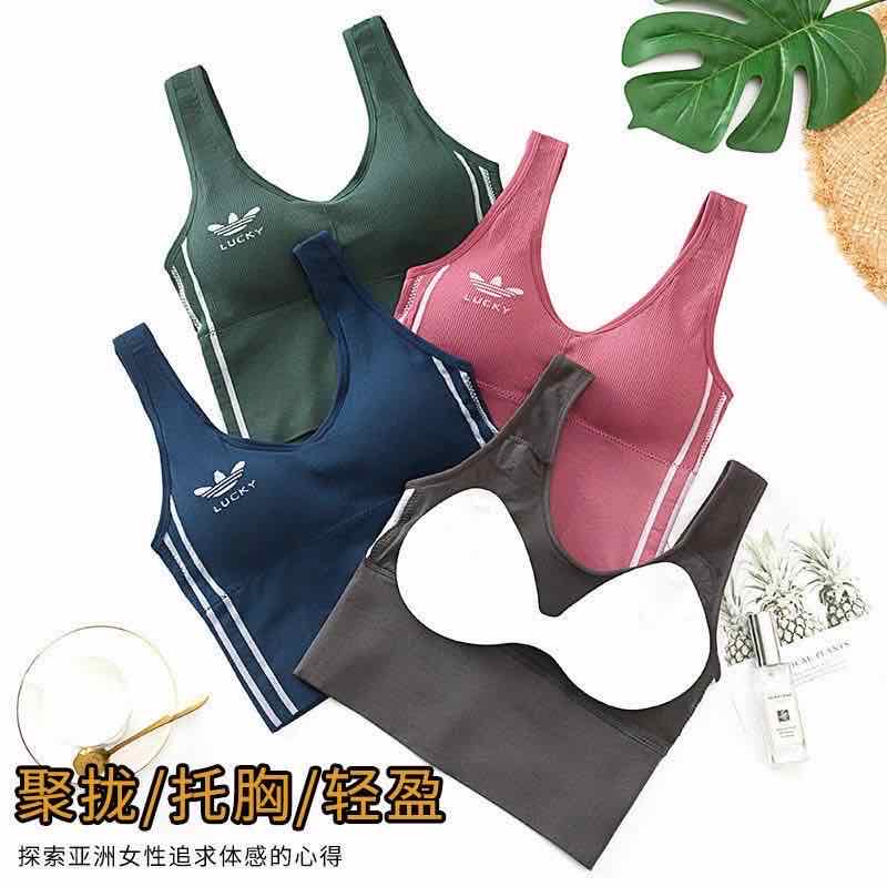 網紅大U美背LUCKY運動背心三葉草女美胸內衣無鋼圈內搭單穿潮