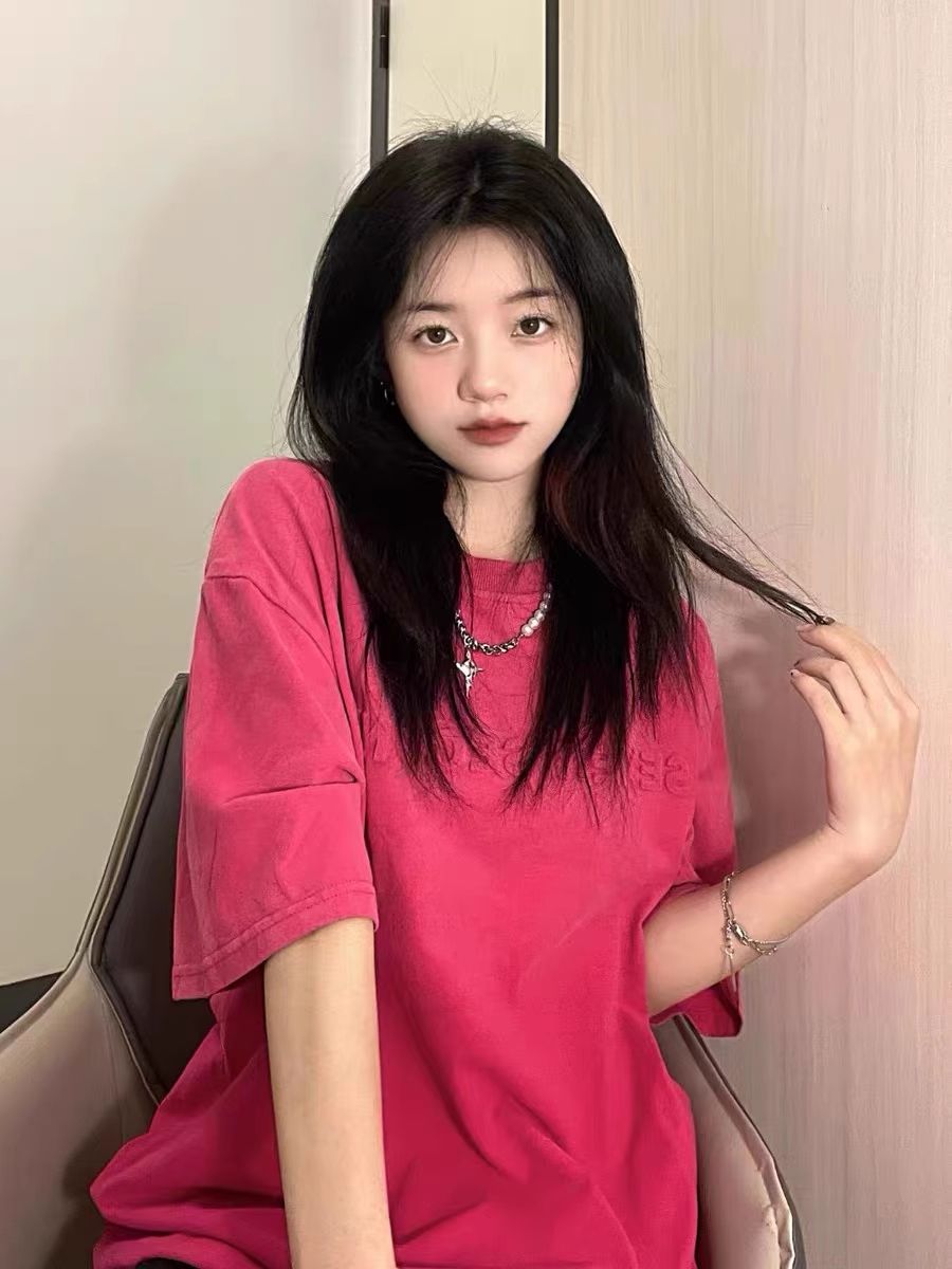 100%棉後包領5個色扎染凹凸潮牌個性短袖T恤女