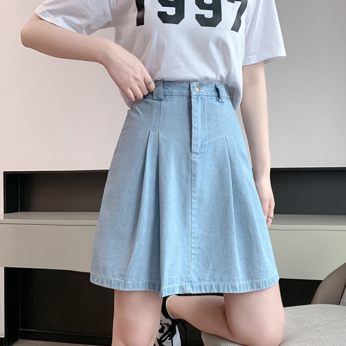 Actual shot of short skirt for women in summer, new style, high waist, slimming, anti-exposure, A-line bag hip skirt, half-length skirt, large size