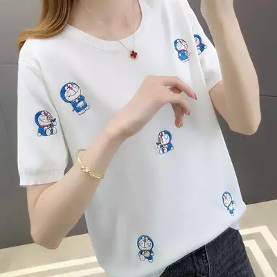 Design sense niche ink tie-dye short-sleeved T-shirt women's summer 2024 new short oil painting collarbone sweet top