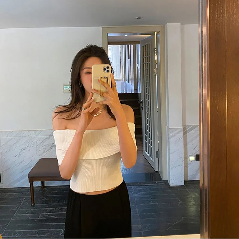 一字領露肩短袖tee薄款夏季新款氣質修身顯瘦針織甜辣上衣女