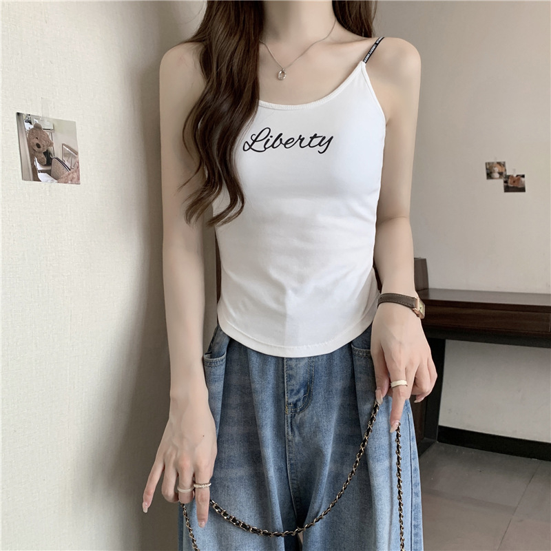 Korean style pure cotton beautiful back suspender women's vest with chest pad and letter print one-cup outer wear bottoming top