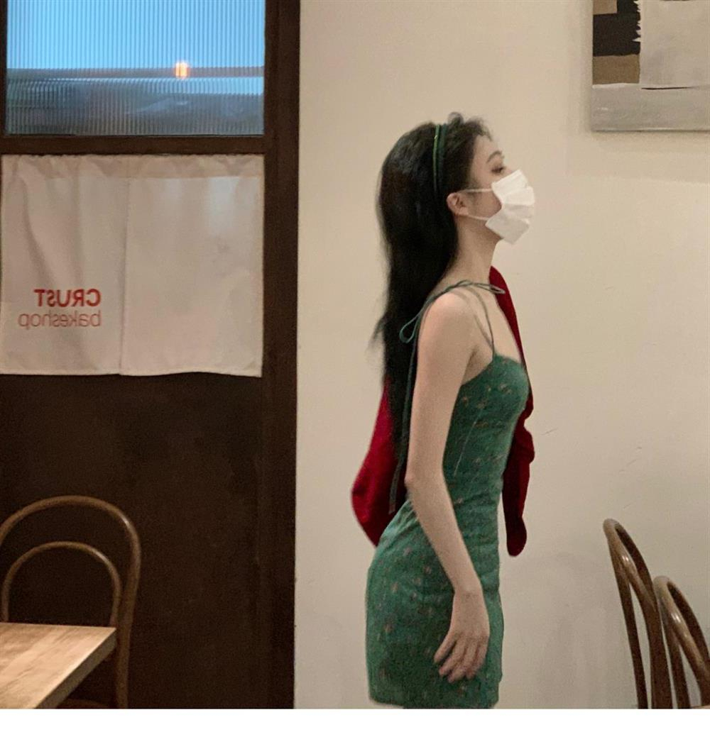 蝴蝶結印花包臀連衣裙女夏季性感低胸綁帶吊帶A字裙短裙子沙灘裙