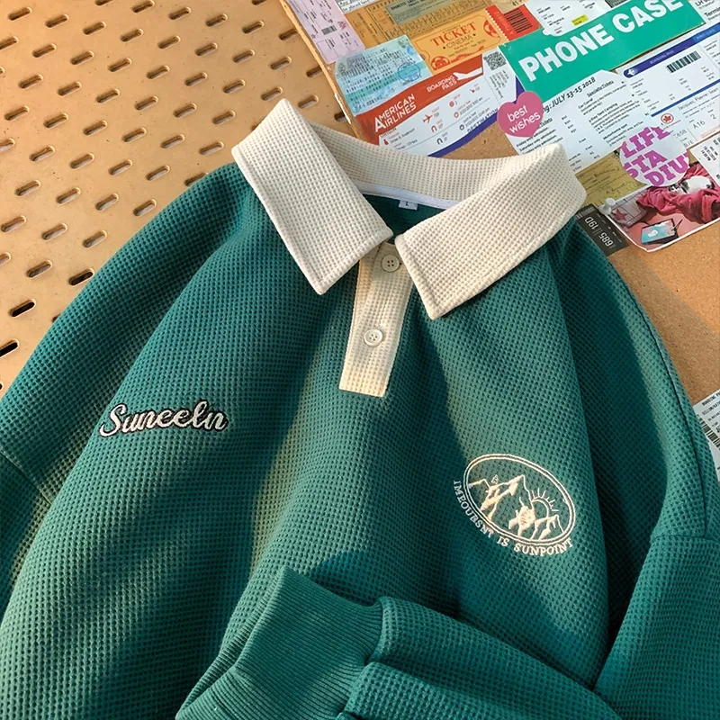 300斤胖mm刺繡polo衫男女情侶寬鬆長袖t恤