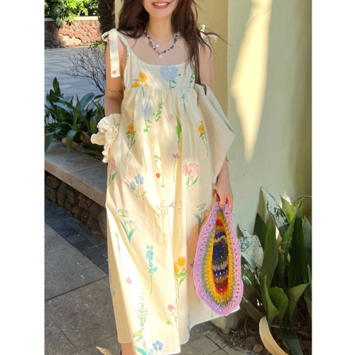 Floral Dress Women's Summer Beach Travel Retro Platycodon Skirt