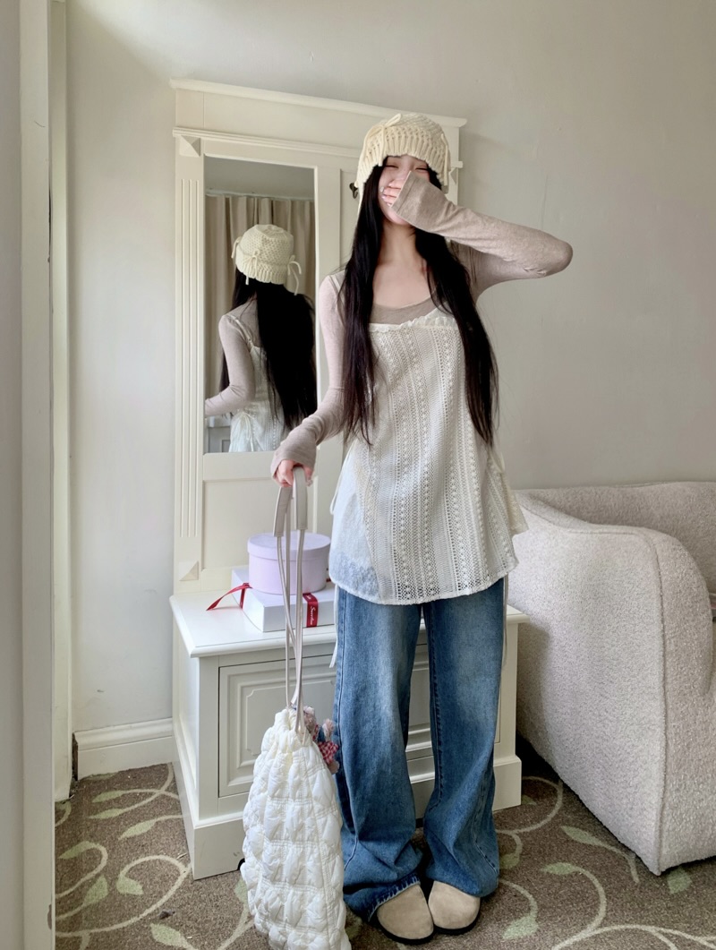 實拍 蕾絲吊帶連衣裙女春季新款疊穿紗裙罩裙內搭打底短裙