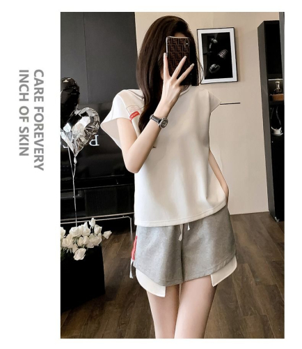 Internet celebrity design small casual sports set plus size women's fat mm summer fashion short-sleeved shorts two-piece set